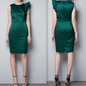 Zara Emerald Green Ruffle Cocktail Dress  S